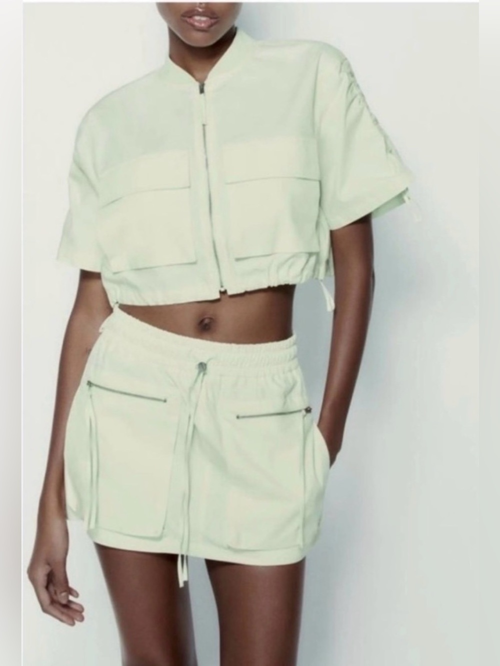 Zara Light Mint Utility Cargo Cropped Set